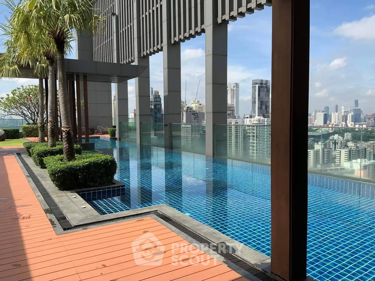 Luxurious rooftop pool with stunning city skyline views and modern design.