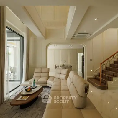 Luxurious living room with elegant beige sectional sofa and modern decor