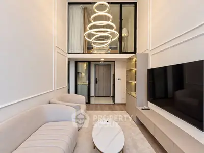 Luxurious modern living room with elegant lighting and stylish furniture