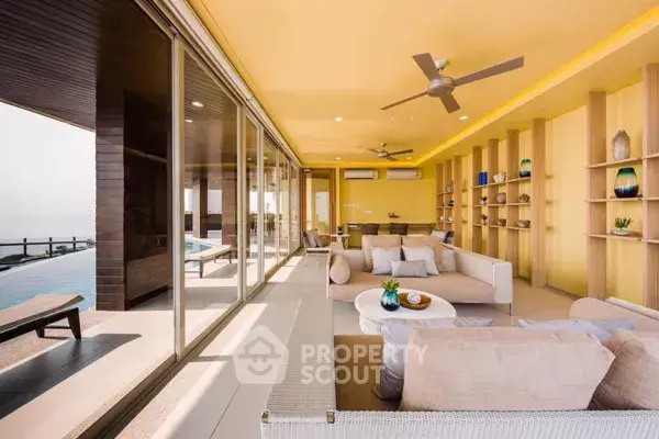 Luxurious living room with panoramic ocean view and modern decor