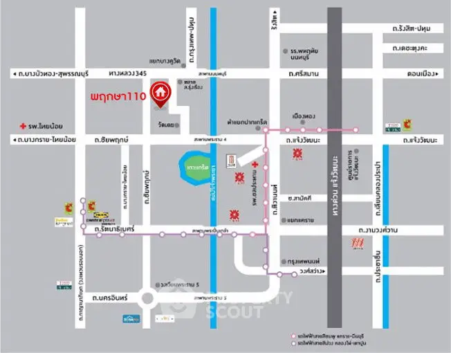 Detailed map showcasing real estate location with nearby amenities and roadways.