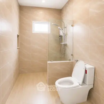 Modern bathroom with sleek design and glass shower enclosure