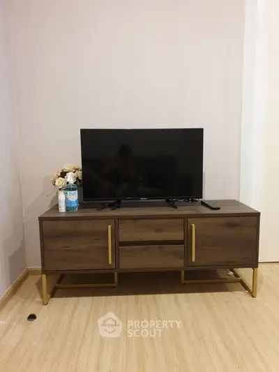 Modern living room with sleek TV stand and elegant decor