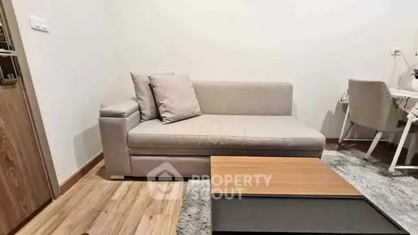 Cozy living room with modern sofa and stylish coffee table