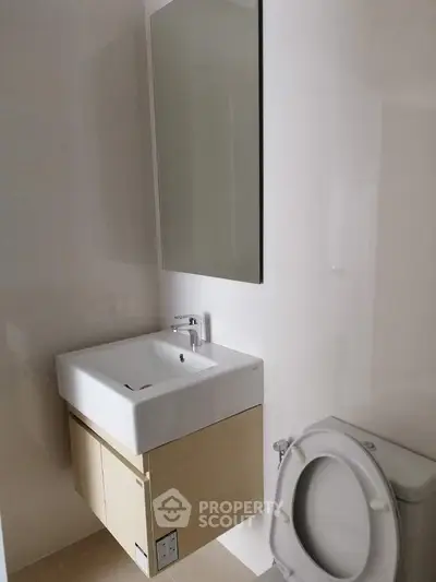 Modern minimalist bathroom with sleek sink and mirror