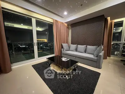 Luxurious living room with stunning city view and modern decor