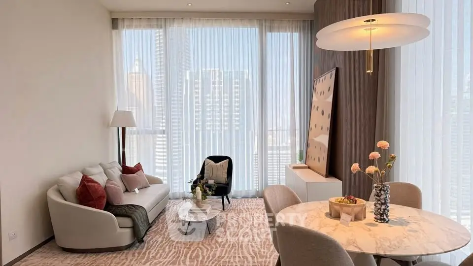 Luxurious modern living room with elegant decor and city view