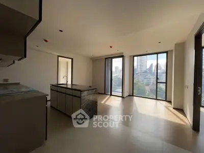 Spacious modern kitchen with city view and open layout