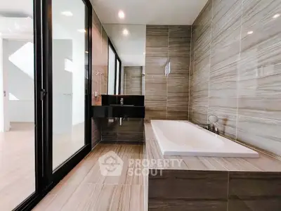 Luxurious modern bathroom with sleek design and elegant bathtub