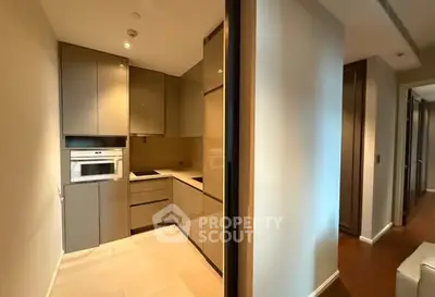Modern kitchen with sleek cabinetry and built-in appliances in a contemporary apartment.