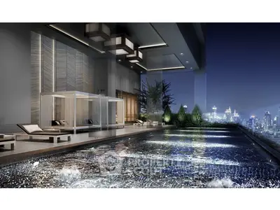 Luxurious rooftop pool with stunning city skyline view at night, perfect for relaxation and entertainment.
