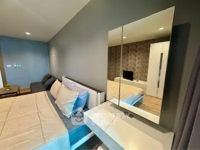Modern bedroom with stylish decor and cozy ambiance