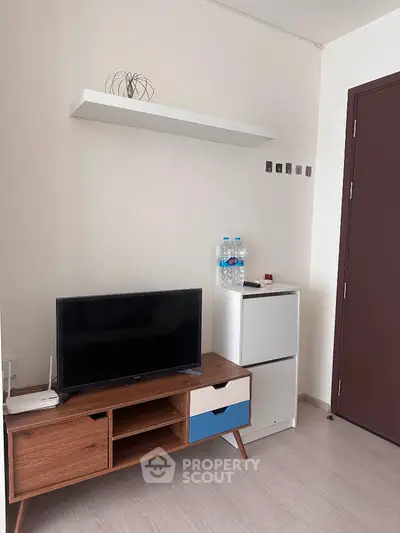 Modern living room with stylish TV stand and minimalist decor