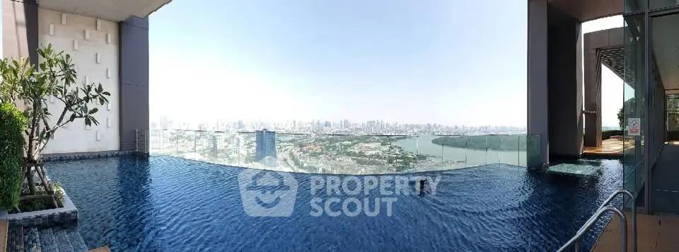 Luxurious rooftop infinity pool with stunning city skyline view