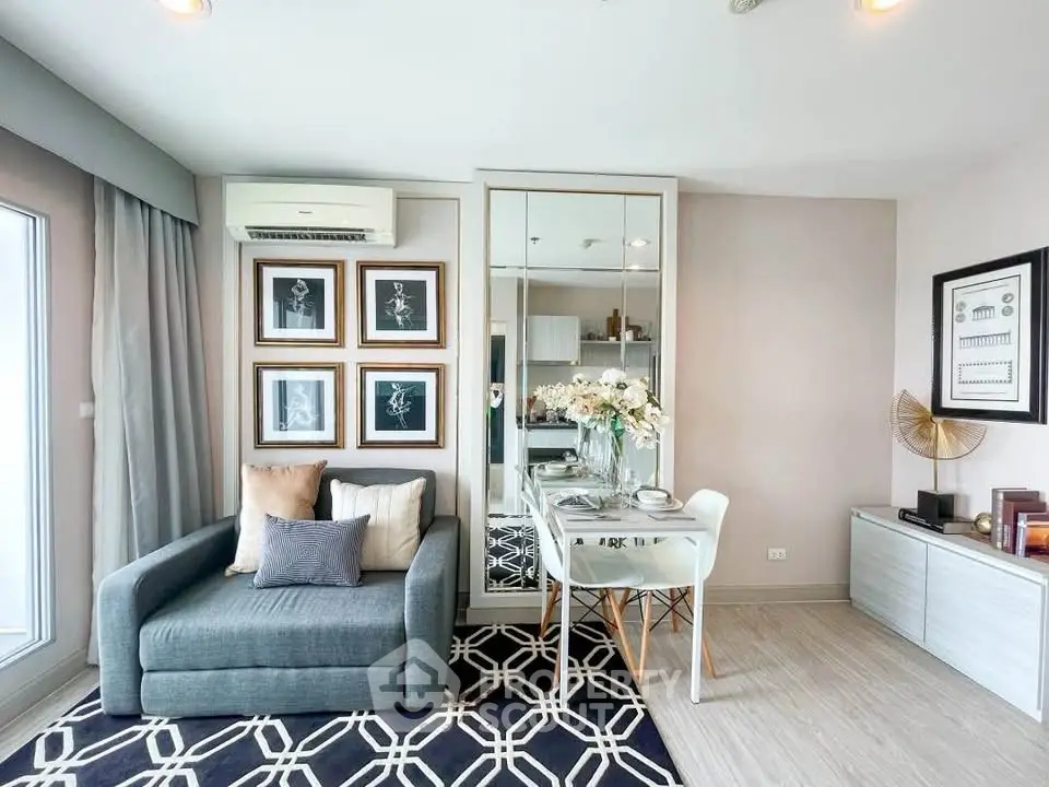 Stylish modern living room with chic decor and cozy seating area