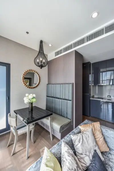 Modern living room with stylish dining area and contemporary decor