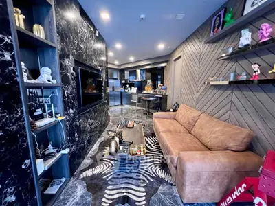 Luxurious modern living room with marble accents and stylish decor