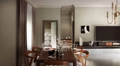 Elegant dining area with modern decor and natural lighting