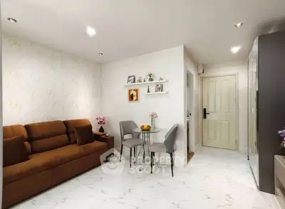 Modern living room with elegant decor and cozy seating area