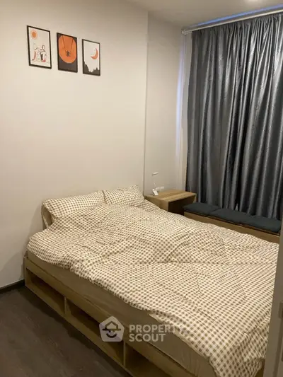 Cozy bedroom with modern decor and stylish curtains