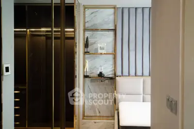 Luxurious bedroom with elegant marble accents and modern design