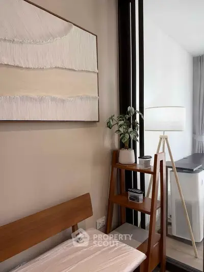 Modern interior with stylish wooden furniture and elegant decor in a cozy living space.