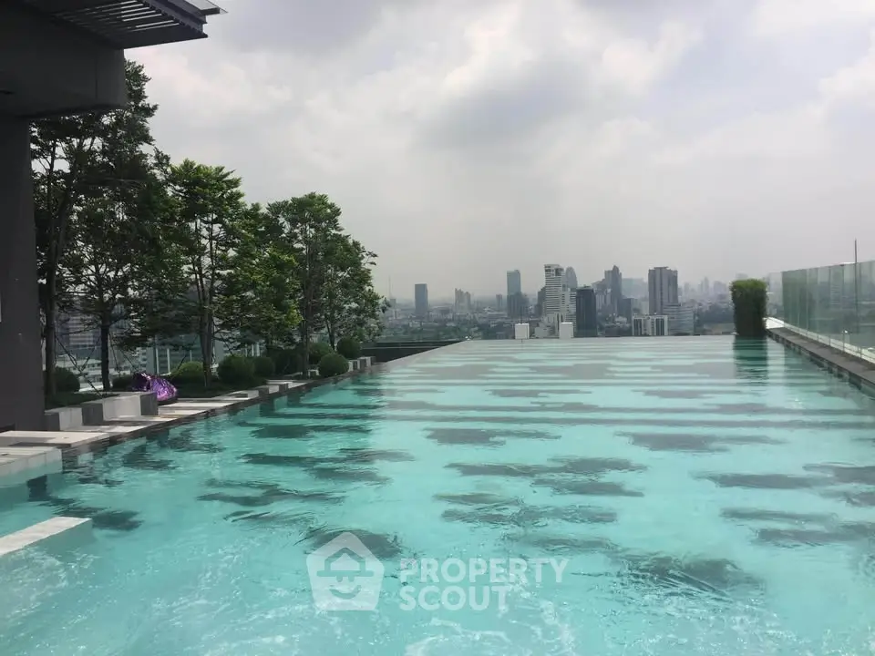 Stunning rooftop pool with panoramic city skyline views, perfect for luxury urban living.