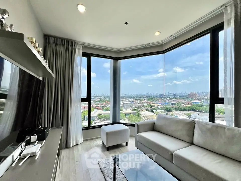 Stunning living room with panoramic city view and modern decor