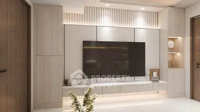 Modern living room with sleek TV unit and elegant decor