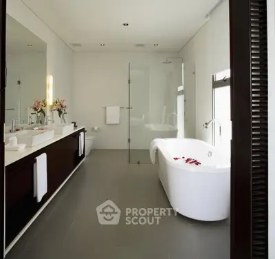 Luxurious modern bathroom with freestanding bathtub and elegant decor