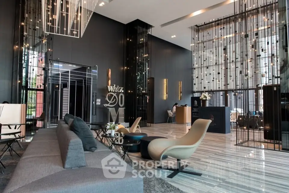 Luxurious modern lobby with elegant seating and contemporary design elements