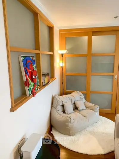 Cozy living room with bean bag chair and modern decor