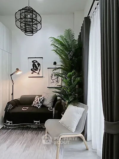 Stylish modern living room with chic decor and cozy seating area