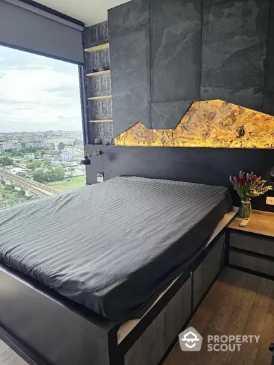 Luxurious bedroom with stunning city view and modern design