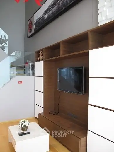 Modern living room with sleek TV unit and stylish decor