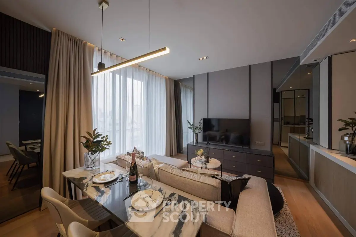 Luxurious modern living room with elegant dining area and stylish decor