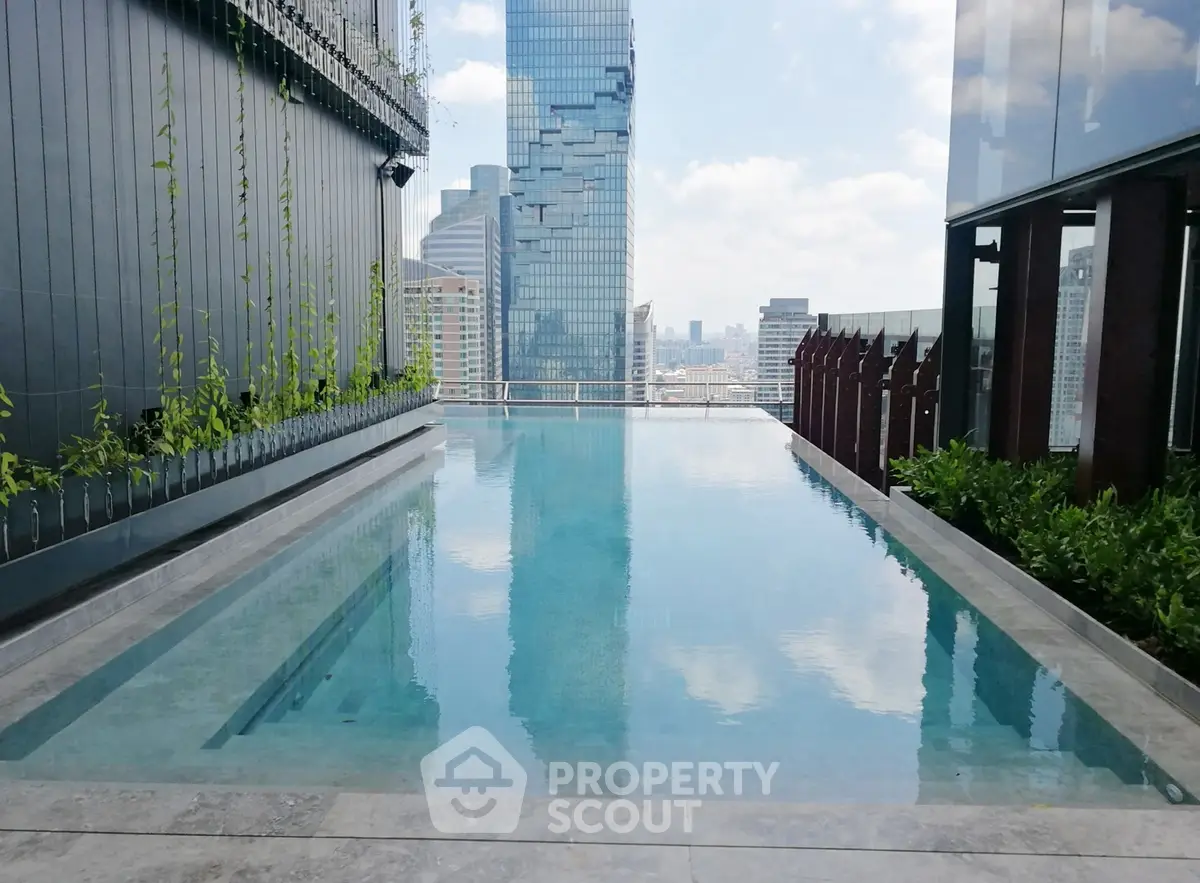 Luxurious rooftop pool with stunning city skyline view