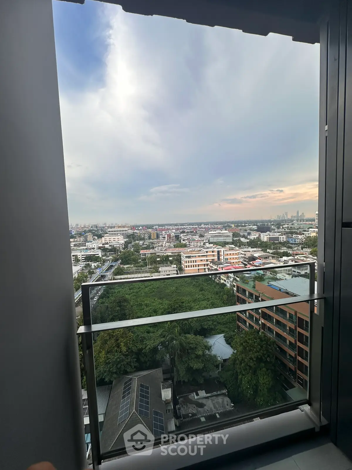 Stunning cityscape view from a modern balcony, perfect for urban living.