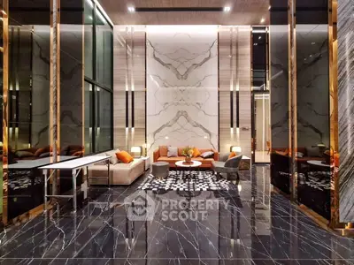 Luxurious modern living room with elegant marble accents and stylish furniture