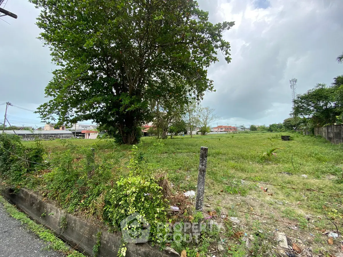 Spacious vacant land with lush greenery, perfect for development opportunities in a serene neighborhood.