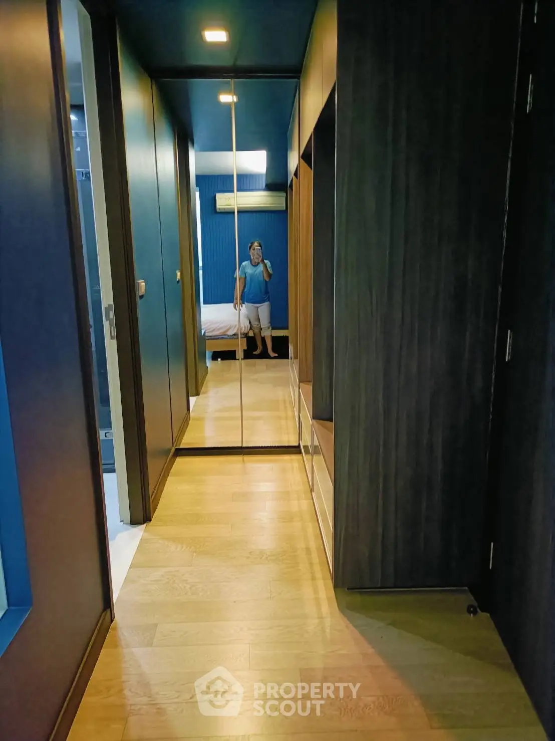 Modern office corridor with sleek design and vibrant colors