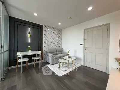 Modern living room with stylish decor and cozy seating area