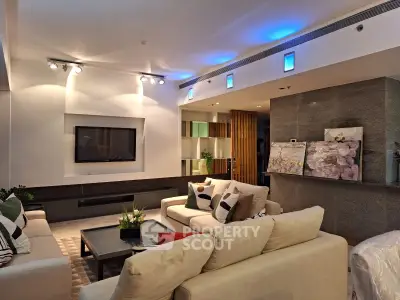 Luxurious modern living room with ambient lighting and elegant decor