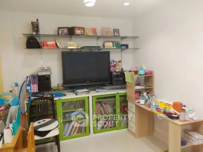 Cozy study room with modern shelving and ample storage space