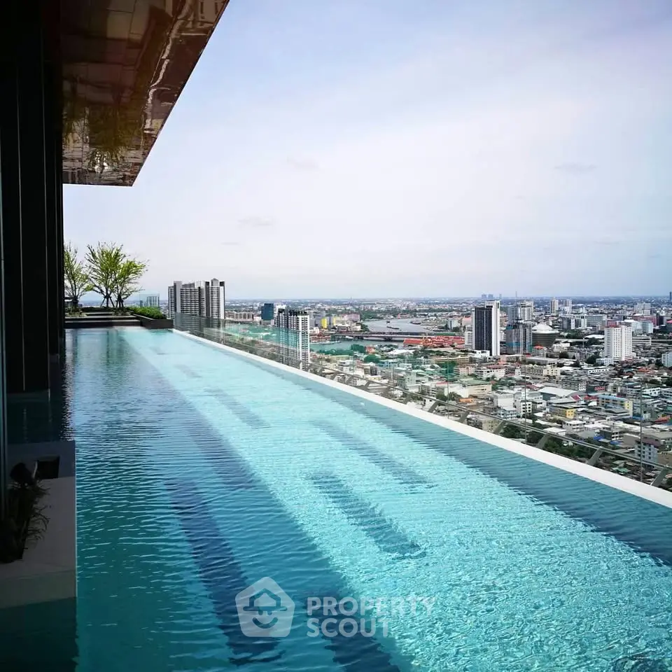 Luxurious rooftop infinity pool with stunning city skyline view