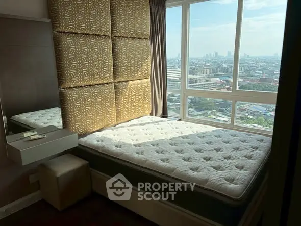 Luxurious bedroom with stunning city view and elegant decor