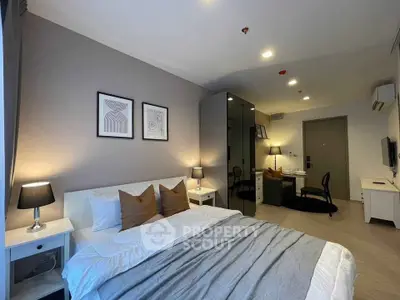 Modern bedroom with stylish decor and cozy ambiance