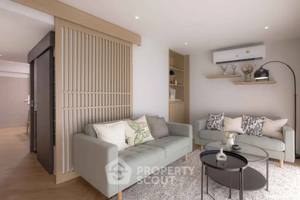 Stylish modern living room with cozy sofas and elegant decor