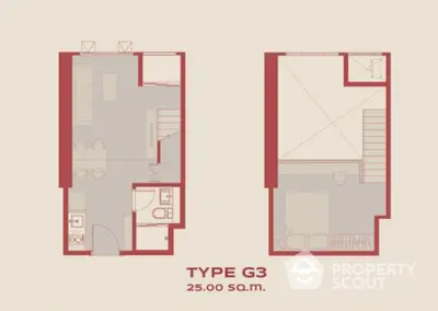 Compact two-story apartment floor plan with efficient layout and modern design.