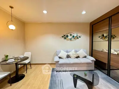 Modern living room with stylish decor and cozy seating area